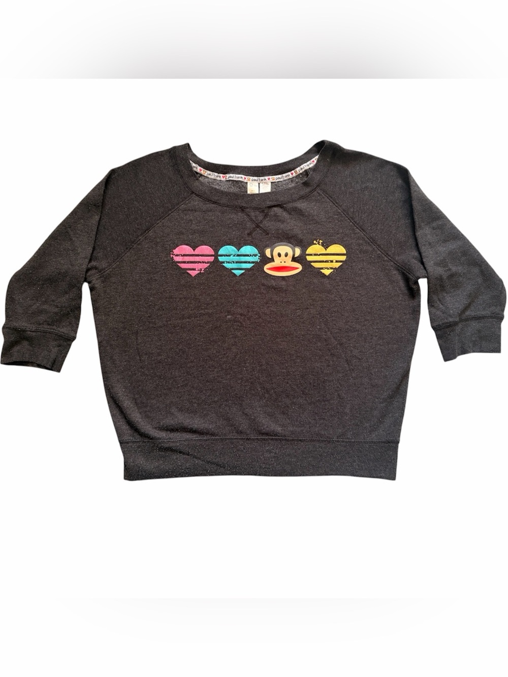 Paul Frank for Target Womens XL Julius Monkey Hearts Graphic 3/4 Sleeve Pullover